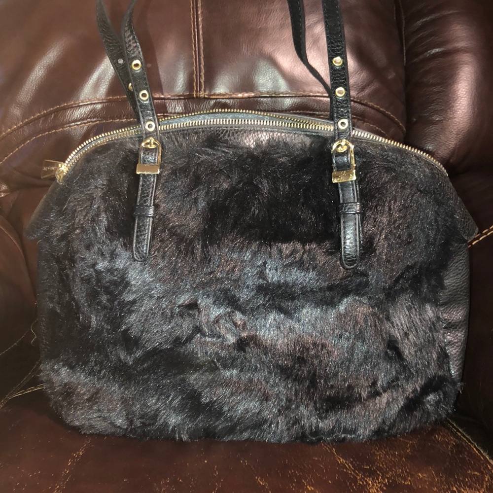 Black Faux Fur & Leather Purse